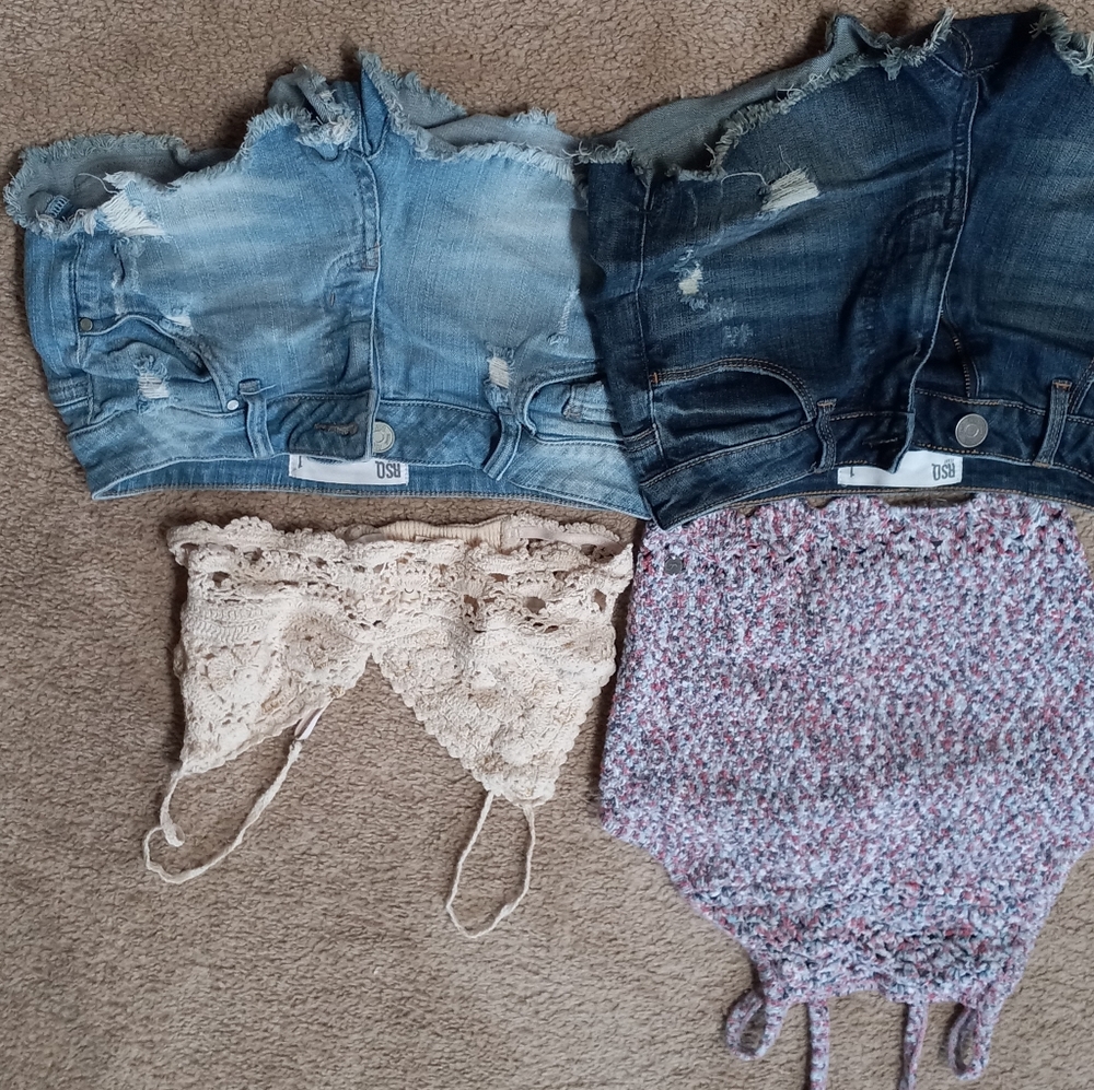 Shorts and crop top sets size small- rsq, Hollister, hard to find billabong top